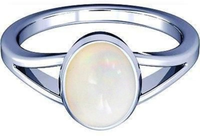 PARTH GEMS White Opal Astrological Purpose Loose Gemstone Panchdhatu Silver Plated Ring for Man and Women Zinc, Metal, Copper, Cobalt, Silver Opal Silver Plated Ring