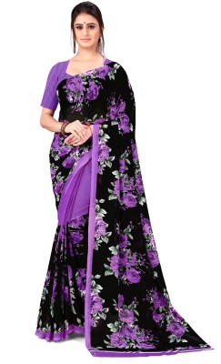 Anand Printed, Floral Print Daily Wear Georgette Saree(Purple, Black)