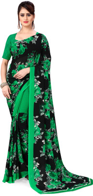 ANAND Printed, Floral Print Daily Wear Georgette Saree(Green, Black)