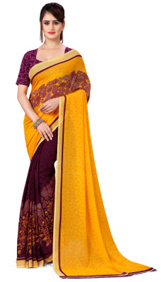 ANAND Printed Daily Wear Georgette Saree(Brown, Yellow)
