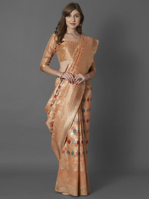 Ratnavati Geometric Print Banarasi Silk Blend Saree(Orange)