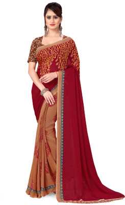 kashvi sarees Printed Daily Wear Georgette Saree(Maroon, Beige)