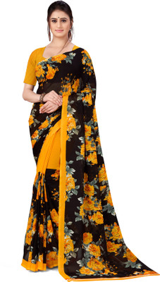 ANAND Floral Print Daily Wear Georgette Saree(Black)