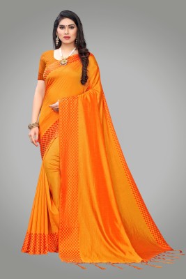 Ratnavati Checkered Bollywood Silk Blend Saree(Orange)