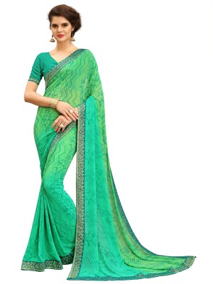 VIRHAN Printed Bollywood Georgette Saree(Green)