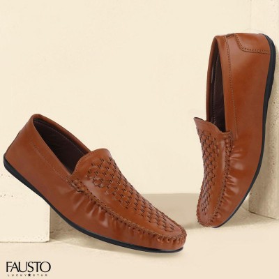 FAUSTO Outdoor Stylish Casual Fashion Hand Stitched Moccasin and Driving Mojaris For Men(Brown)