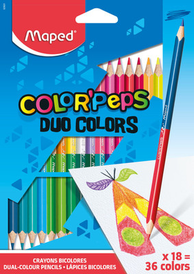 Maped Color'Peps Bi-Color 36 Shade Triangular Shaped Color Pencils(Set of 18, Multicolor)
