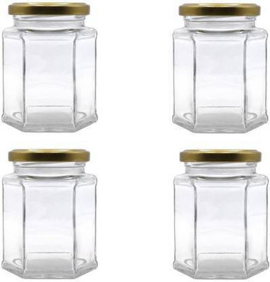 INTERGLOBE Glass Grocery Container  - 250 ml(Pack of 4, Clear, Gold)