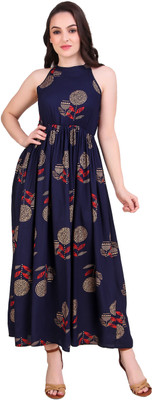Daevish Women A-line Dark Blue Maxi/Full Length Dress