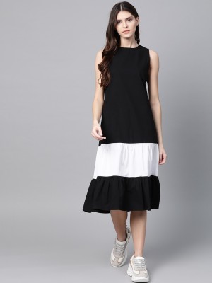 SASSAFRAS Women Tiered Black, White Dress