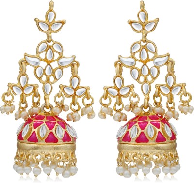 Sukkhi Sukkhi Trendy Pearl Gold Plated Meenakari Kundan Jhumki Earring For Women Alloy Jhumki Earring
