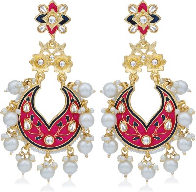Sukkhi Marvellous Pearl Gold Plated Kundan Meenakari Chandelier Earring For Women Pearl Alloy Drops & Danglers