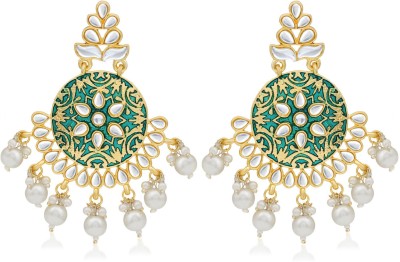 Sukkhi Sukkhi Stylish Pearl Gold Plated Kundan Meenakari Chandelier Earring For Women Pearl Alloy Drops & Danglers