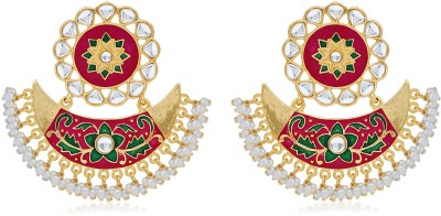 Sukkhi Incredible Pearl Gold Plated Kundan Floral Meenakari Chandbali Earring For Women Diamond Alloy Chandbali Earring