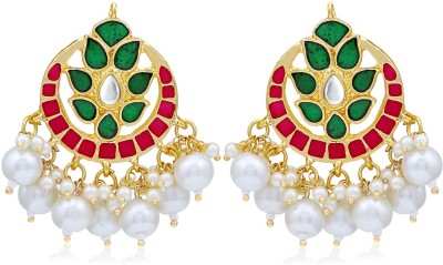 Sukkhi Sukkhi Glossy Kundan Gold Plated Pearl Meenakari Chandbali Earring For Women Pearl Alloy Chandbali Earring
