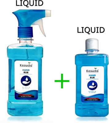 KESUDA 1 Liter LIQUID  Spray with 500ml LIQUID hand sanitizer with flipflop cap(1L+500ml) Hand Rub Bottle(2 x 0.75 L)
