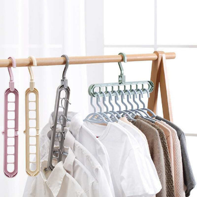Blixxor 9 Holes Multi-fuction Magic Folding Hanger 360 Rotating Space Saving Hangers Plastic Dress Pack of 2 Hangers For  Dress(Multicolor)