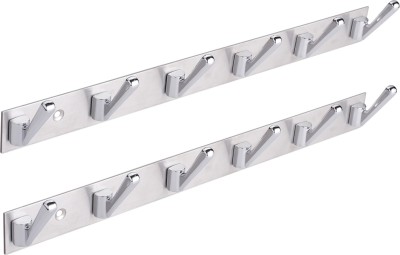 Flipkart SmartBuy Pack of 2 Deluxe 6 pin Cloth Hanger Bathroom Kitchen Wall Wardrobe Door Hooks For Hanging keys,Clothes Holder Hook Rail Regular Organizer