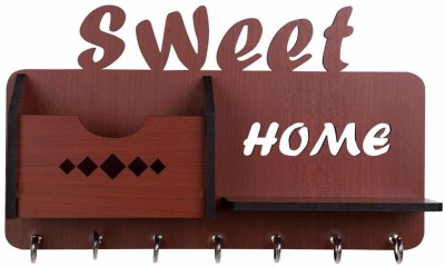 Iya Creations Sweet Home Maroon Wood Key Holder(7 Hooks, Maroon)