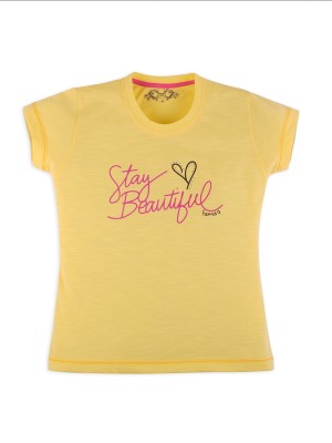 Femea Girls Casual Cotton Blend Top(Yellow, Pack of 1)