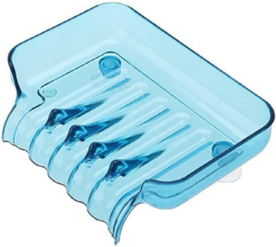 Magnusdeal Waterfall Soap Holder Tray Drain Draining Bath Shower Soap Box Sink Sponge Drainage Soap Dish Holder Shelf Organizer Container with 2 Suckers Aerial Hollow Design Blue(Blue)
