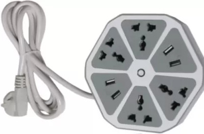 Aarsh Tech Hexagon Socket Extension board with 4 USB 2.0Amp charging point -- PowerCube Socket EU Plug 4 Outlets+4 USB Ports Adapter 4 Socket Extension Boards 4  Socket Extension Boards(Multicolor, 1.8 m, With USB Port)