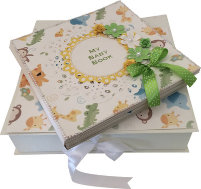

Crack of Dawn Crafts Baby Scrapbook Record Book/ Gift- 10 topics Keepsake(Green and Yellow)