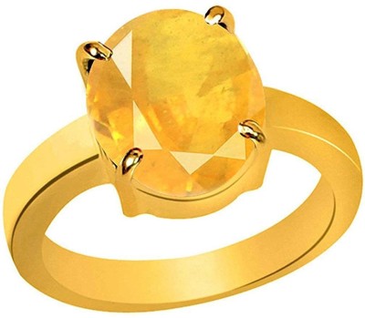 PARTH GEMS Natural Yellow Sapphire Pukhraj Guru Graha Rashi Ratan Panchdhatu Ring Anguthi/Gemstone for Astrological Purpose for Men and Women Zinc, Metal, Copper, Nickel, Cobalt Sapphire Gold Plated Ring