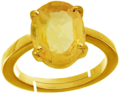 PARTH GEMS Pukhraj Ring Guru Graha Rashi Ratan Panchdhatu Ring Yellow Sapphire Pukhraj Certified Gemstone Ring Anguthi for Astrological Purpose for Men and Women Zinc, Metal, Copper Sapphire Gold Plated Ring