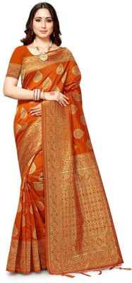 ZANKHI ART Woven Assam Silk Pure Silk Saree(Orange)