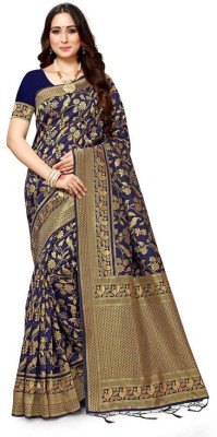 ZANKHI ART Woven Assam Silk Pure Silk Saree(Dark Blue)