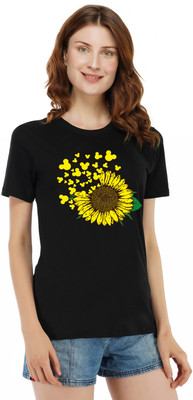 Rock Paper Scissors Printed, Graphic Print, Typography Women Round Neck Black T-Shirt