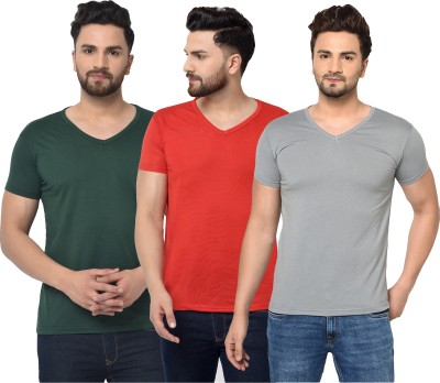 Adorbs Solid Men V Neck Multicolor T-Shirt