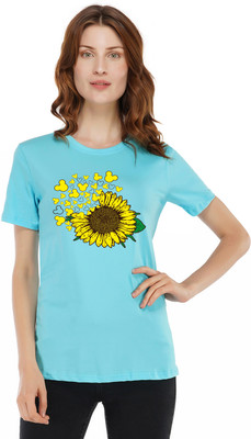 Rock Paper Scissors Printed, Graphic Print, Typography Women Round Neck Light Blue T-Shirt