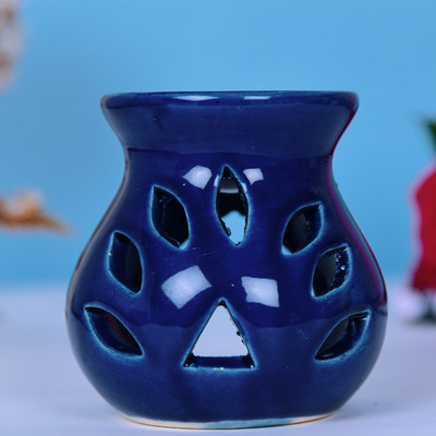 Bright Shop Strawberry Diffuser Set Diffuser Set Combo Ceramic Aroma Oil Burner Heat Diffuser Blue Color with 10 ML Strawberry Fragrance Oil & 2 Tea - Light Candles(4 x 2.5 ml)