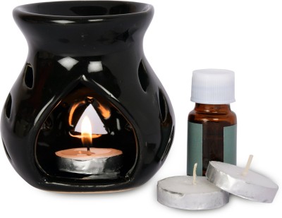 Jimkia Ceramic Tealight Diffuser with two candles / Air Freshener with 10 ml Aroma Oil, Diffuser Set(10 ml)