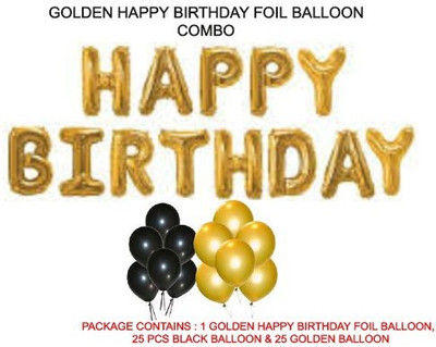 GORSPL Solid GOLDEN HAPPY BIRTHDAY FOIL BALLOON COMBO Balloon(Multicolor, Pack of 63)