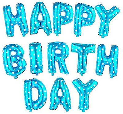 Party Hub Solid Solid Happy Birthday Decoration Foil For Birthday Party Blue Dotted Letter Balloon(Blue, Pack of 13)