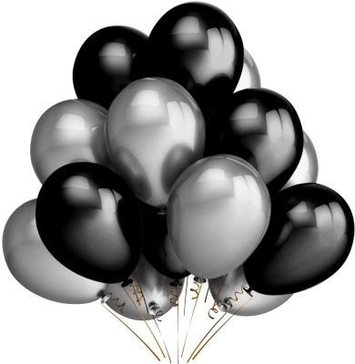 Party Hub Solid PH317 Balloon(Silver, Black, Pack of 50)