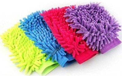 Avlokan Double Sided Microfibre Wash and Dust Mitt Cleaning Wet and Dry Glove Set(Free Size Pack of 4)