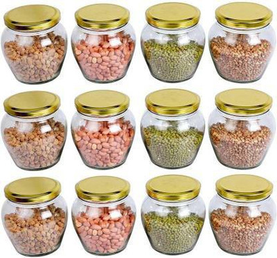 MOOZICO Glass Cookie Jar  - 400 ml(Pack of 12, Gold)