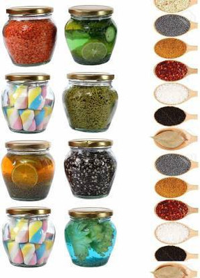 MOOZICO Glass Grocery Container  - 400 ml(Pack of 8, Multicolor)
