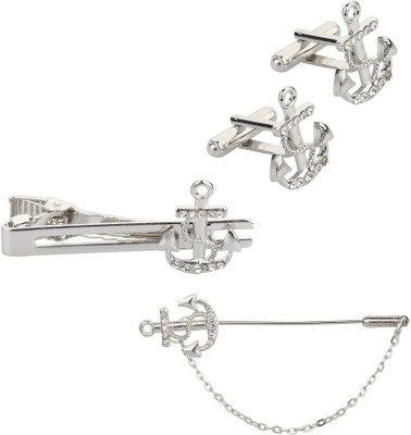 Paranoid Brass Cufflink & Tie Pin Set(Silver)