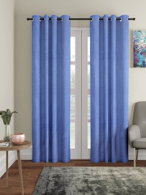 Cortina 270 cm (9 ft) Polyester Room Darkening Long Door Curtain (Pack Of 2)(Geometric, Blue)