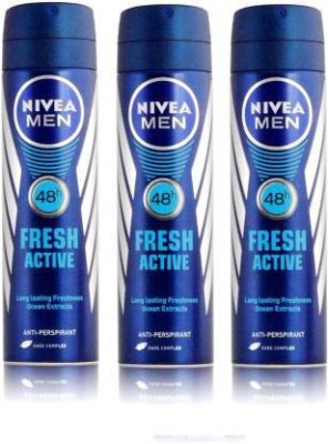 NIVEA Men Fresh Active Long Lasting Pack of 3 Deodorant Spray  -  For Men(150 ml, Pack of 3)