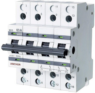 Anchor By Panasonic 98087 UNO Series 40 Ampere Four Pole Change Over Switch Circuit Breaker Safe Reliable Protection 98087 MCB(4)