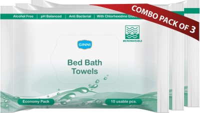 GINNI Hygiene Bed Bath Towel Wet Wipes for Adults, Patients & Refreshing Sponge Bath (Pack Of 3) (10 Towels Per Pack)(30 Tissues)