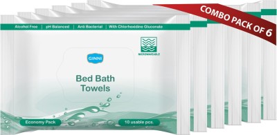 GINNI Hygiene Bed Bath Towel Wet Wipes for Adults, Patients & Refreshing Sponge Bath (Pack Of 6) (10 Towels Per Pack)(60 Tissues)