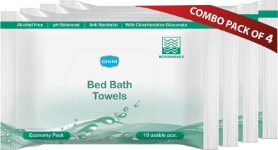 GINNI Hygiene Bed Bath Towel Wet Wipes for Adults, Patients & Refreshing Sponge Bath (Pack Of 4) (10 Towels Per Pack)(40 Tissues)