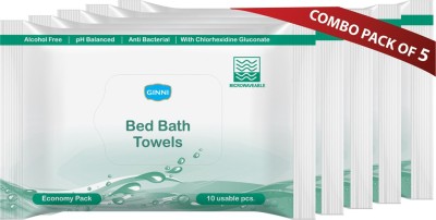 GINNI Hygiene Bed Bath Towel Wet Wipes for Adults, Patients & Refreshing Sponge Bath (Pack Of 5) (10 Towels Per Pack)(50 Tissues)